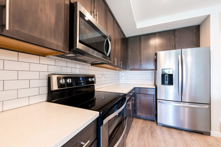 modern kitchen with large refrigerator